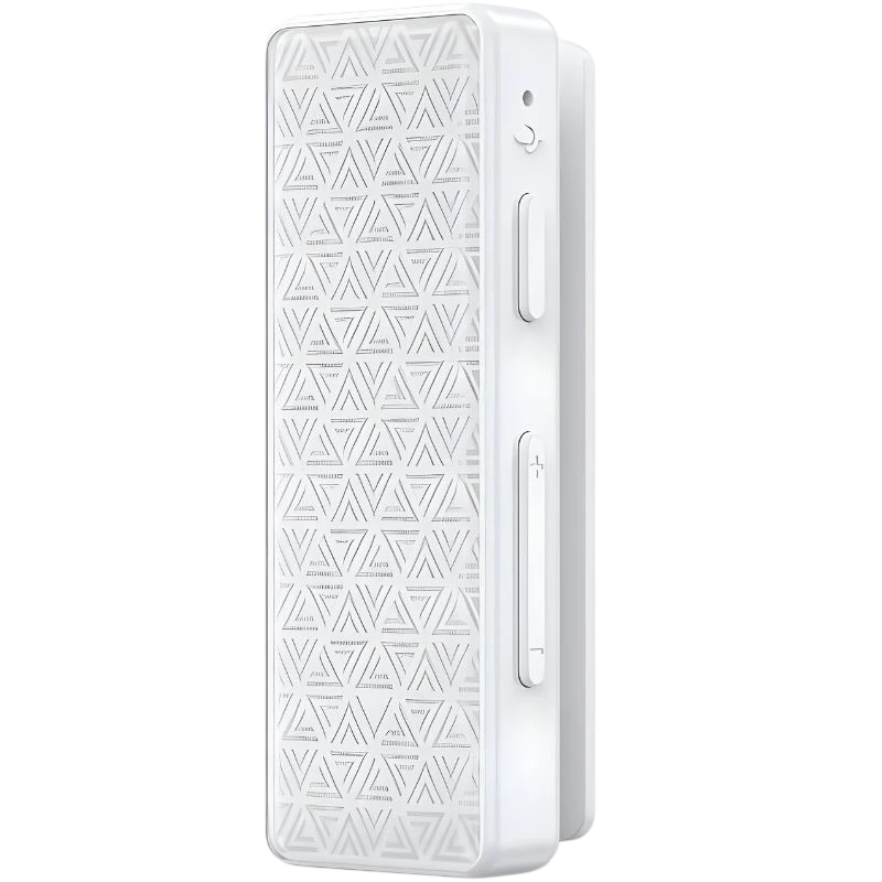 FiiO BTR11 - Amplificador/DAC Bluetooth blanco, compacto, con frontal geométrico triangular, botones laterales de volumen y encendido, cuerpo minimalista.