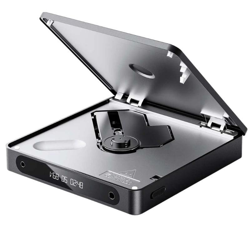 FiiO DM13 BT Negro: reproductor de CD portátil con tapa abatible, display frontal LED y acabado metálico. Compatible con Bluetooth aptX HD.