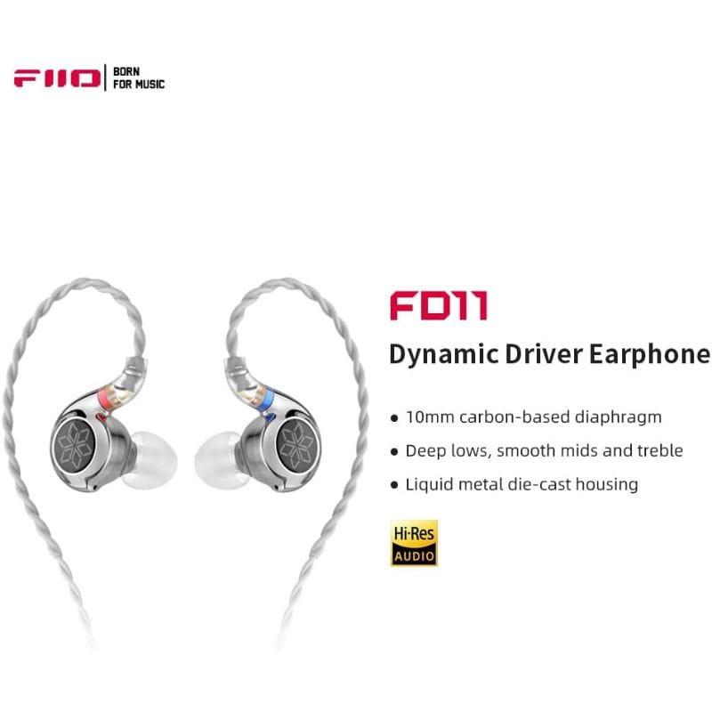 FiiO FD11 Plata - Auriculares Hi-Res en aleación de zinc plateada, carcasa pulida, boquilla metálica y copas con emblema de copo de nieve, estilo premium.