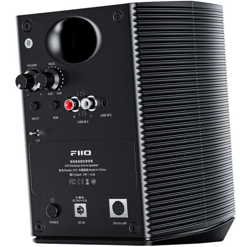 FiiO SP3 80W Negro - Altavoces Activos con diseño estriado, tweeter superior y woofer de fibra de carbono, caja compacta y acabado negro mate
