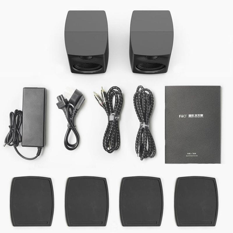 FiiO SP3 80W Negro Altavoces Activos con frontal acanalado, tweeter circular perforado y woofer de fibra de carbono de gran tamaño en acabado negro brillante