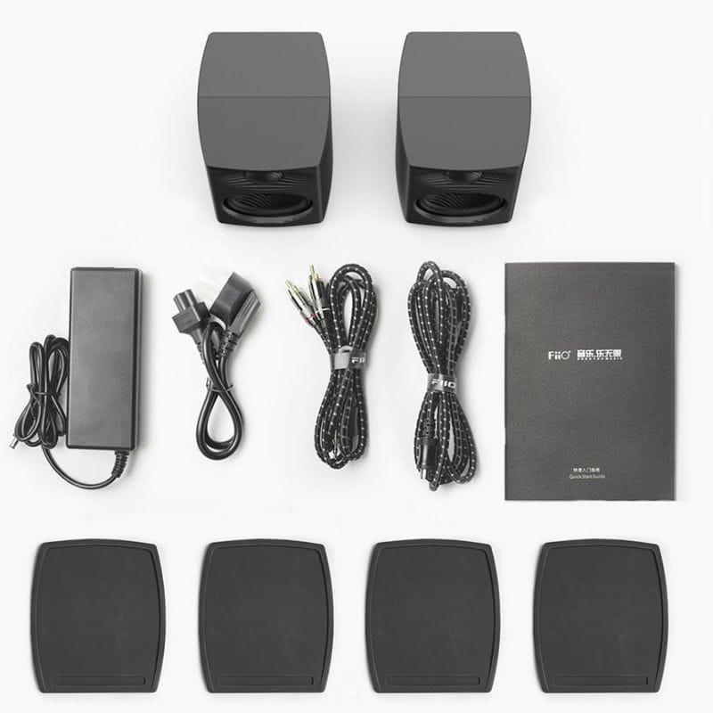 FiiO SP3 80W Negro Altavoces Activos con frontal acanalado, tweeter circular perforado y woofer de fibra de carbono de gran tamaño en acabado negro brillante