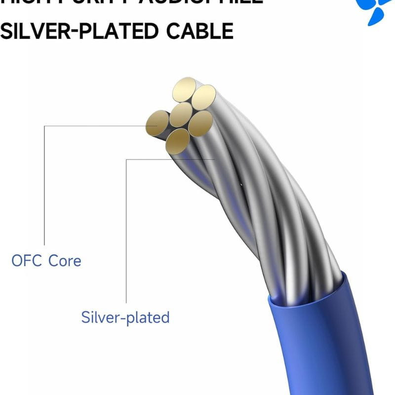 HiBy Digital XOE Écouteurs filaires Noir, embouts silicone gris, coque noire brillante avec accents dorés, câble droit, design intra-auriculaire compact.