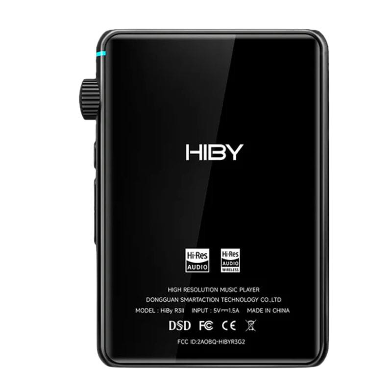 Hiby R3 II 2025 Noir – boîtier noir brillant, logo HIBY au centre, molette latérale texturée, badges Hi-Res au bas, finition compacte et élégante.