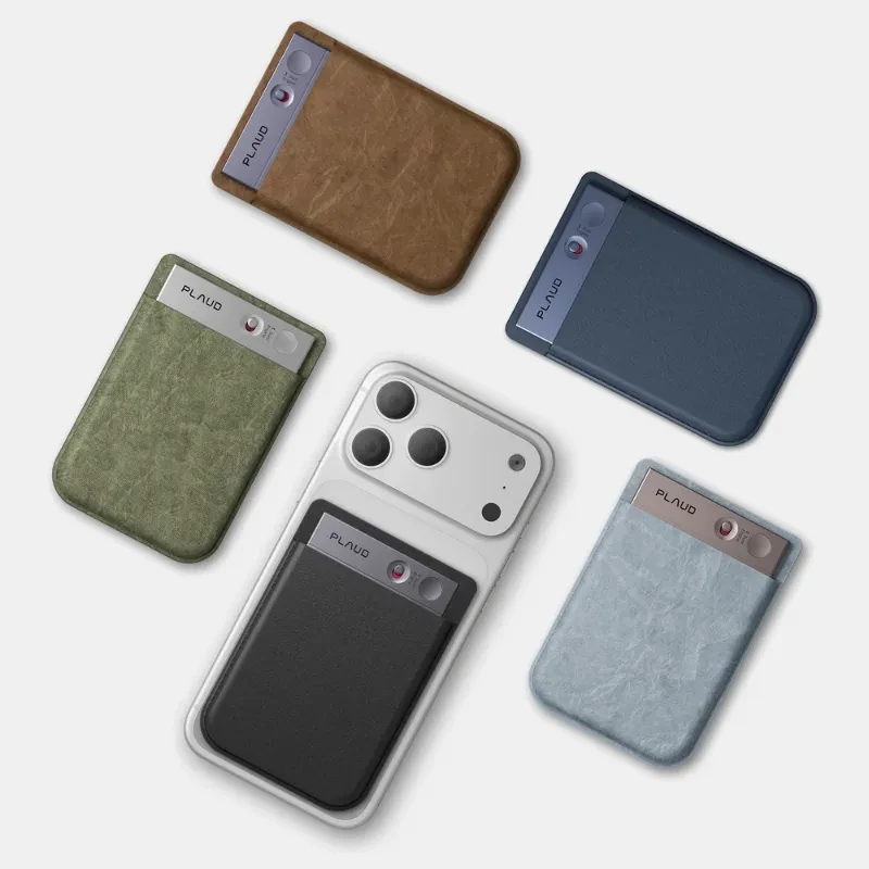 Étui magnétique vert pour enregistreur Plaud Note, texture mate, format compact. Compatible fixation au dos du smartphone. Disponible en plusieurs couleurs.