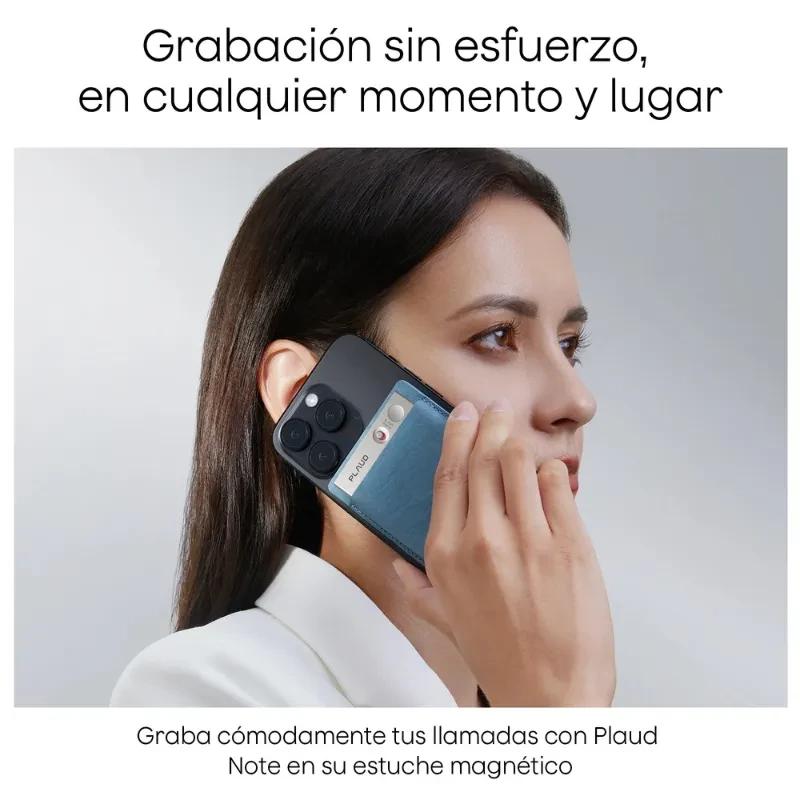 Estuche Magnético para grabadora Plaud Note - Azul, acabado textil, delgado y elegante, se adhiere al smartphone con imanes y protege mientras grabas llamadas
