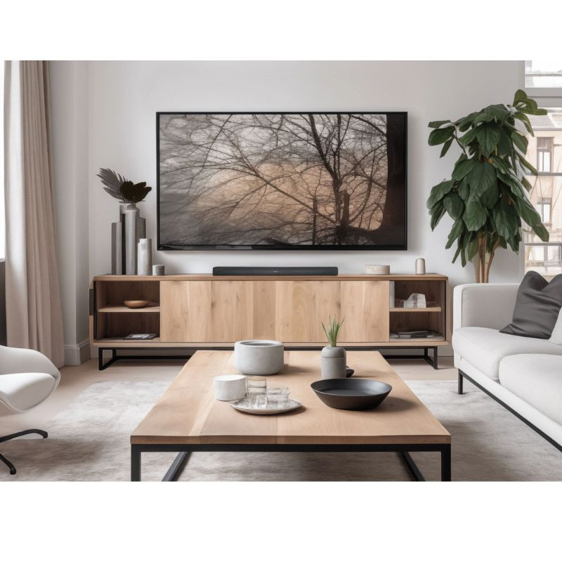 Denon DHT-S218 2.1 Dolby Atmos Bluetooth Negro, imagen real bajo una TV