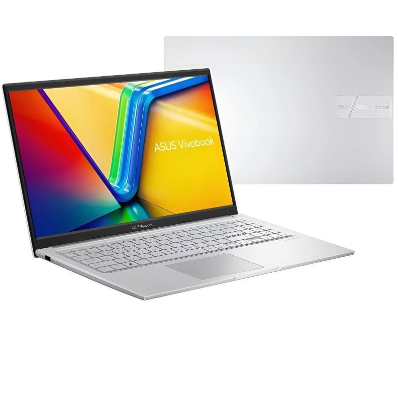 Portátil ASUS Vivobook 15 plateado, pantalla 15.6 FHD con marcos finos, teclado QWERTY español y touchpad amplio; diseño delgado y moderno Desprecintado