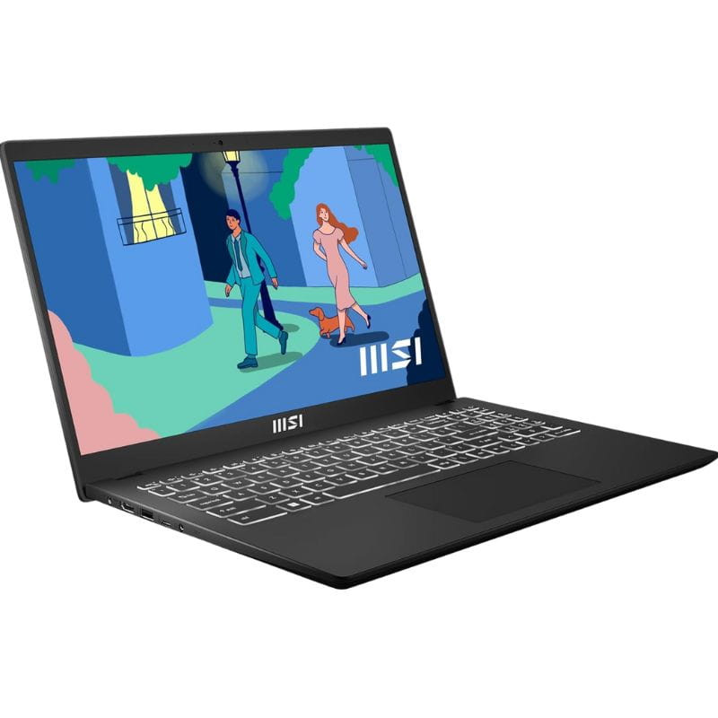 Ordinateur portable MSI Modern 15 B7M-440XES AMD Ryzen 7 7730U/16 Go/512 Go SSD/15,6 pouces Clavier QWERTY espagnol, image latérale avant