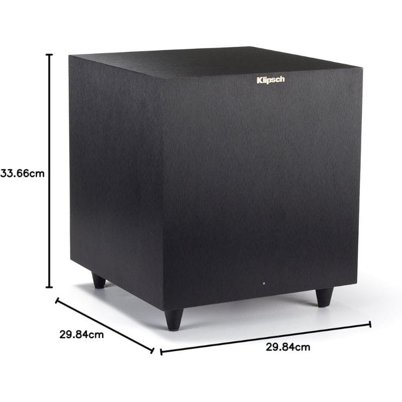 Subwoofer Klipsch R-8SW 150 W Preto, dimensões