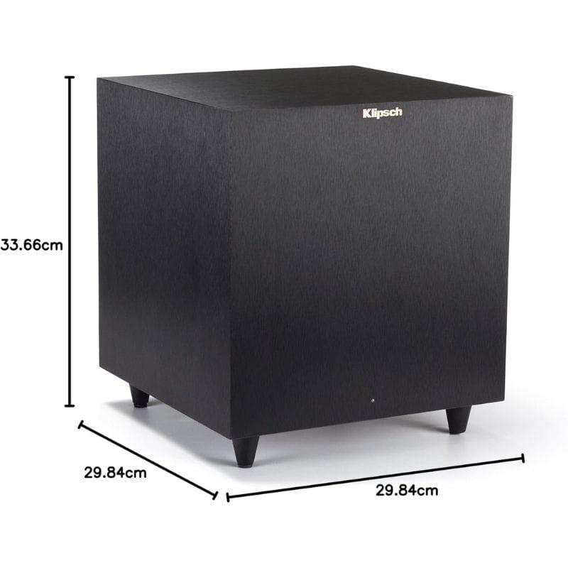 Subwoofer Klipsch R-8SW 150 W Preto, dimensões