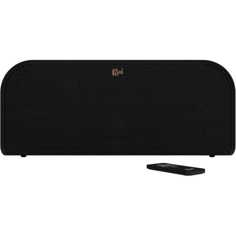 Klipsch Groove XXL - Altavoz Bluetooth vista frontal junto a su mando a distancia
