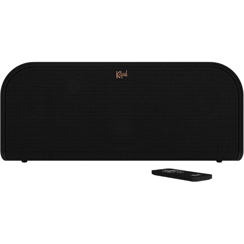 Klipsch Groove XXL - Altavoz Bluetooth vista frontal junto a su mando a distancia