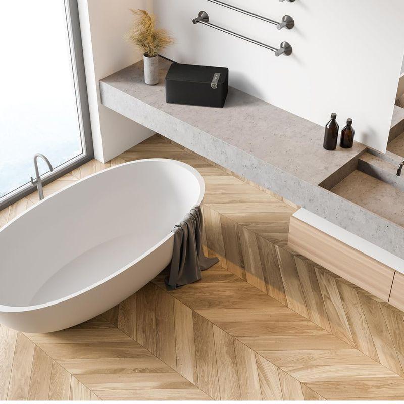 Klipsch The Tree Plus Preto - Coluna de mesa, imagem real numa casa de banho