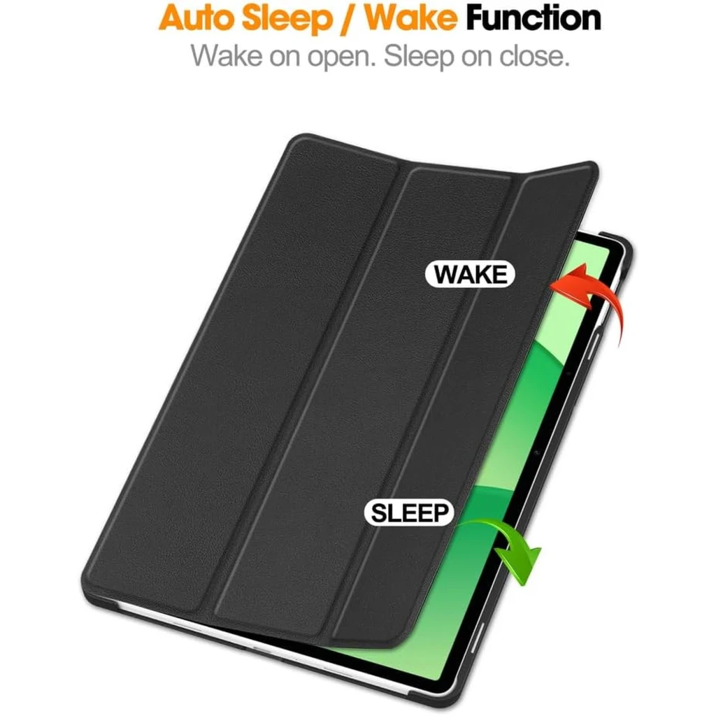 Capa Inteligente Oneplus Pad Lite / Oppo Pad SE com suporte preta, dobra tripla, função auto sleep/wake, acabamento texturizado e proteção total da tela