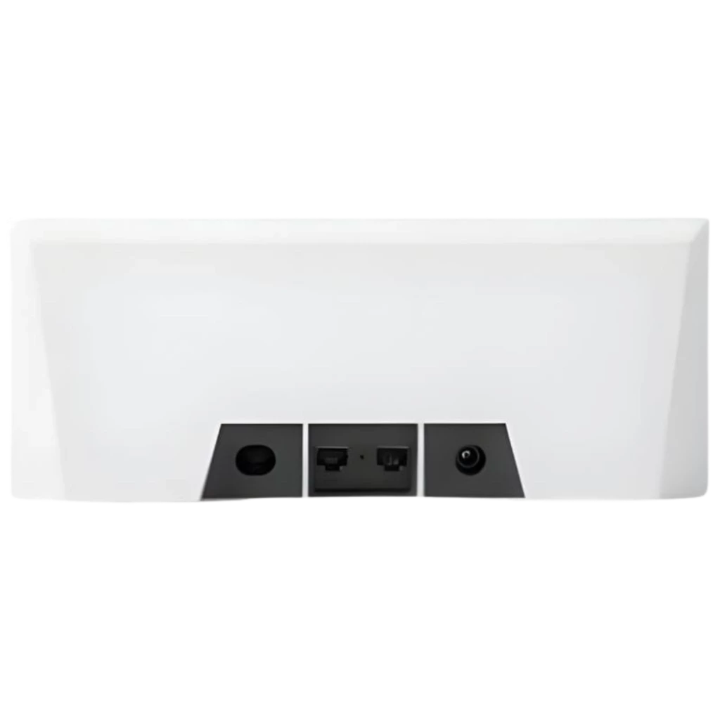 Routeur STARLINK Gen3 pour kit standard V4, dos blanc angulaire avec ports visibles: alimentation, Ethernet RJ45 et prise ronde, design minimaliste moderne