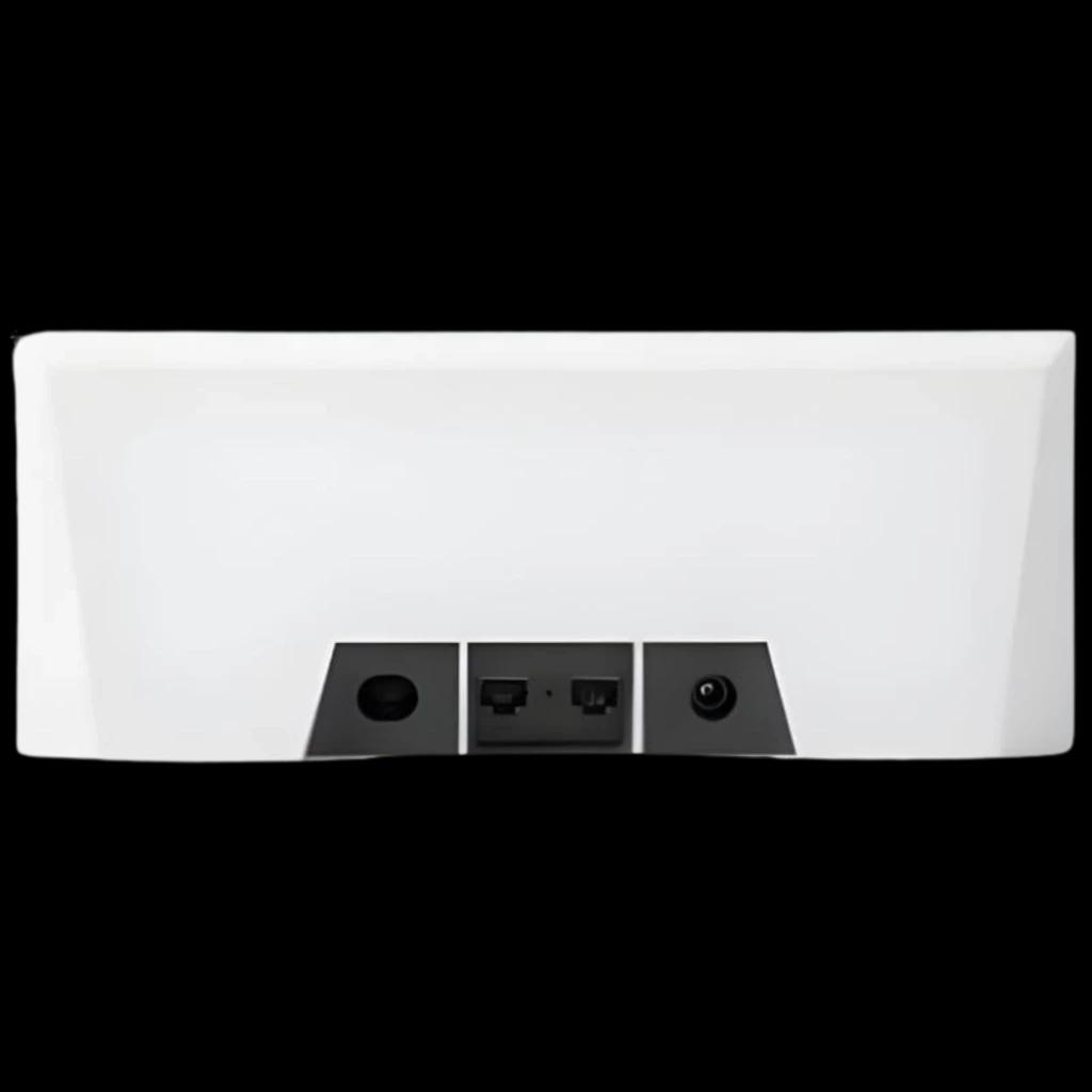 Routeur STARLINK Gen3 pour kit standard V4, dos blanc angulaire avec ports visibles: alimentation, Ethernet RJ45 et prise ronde, design minimaliste moderne