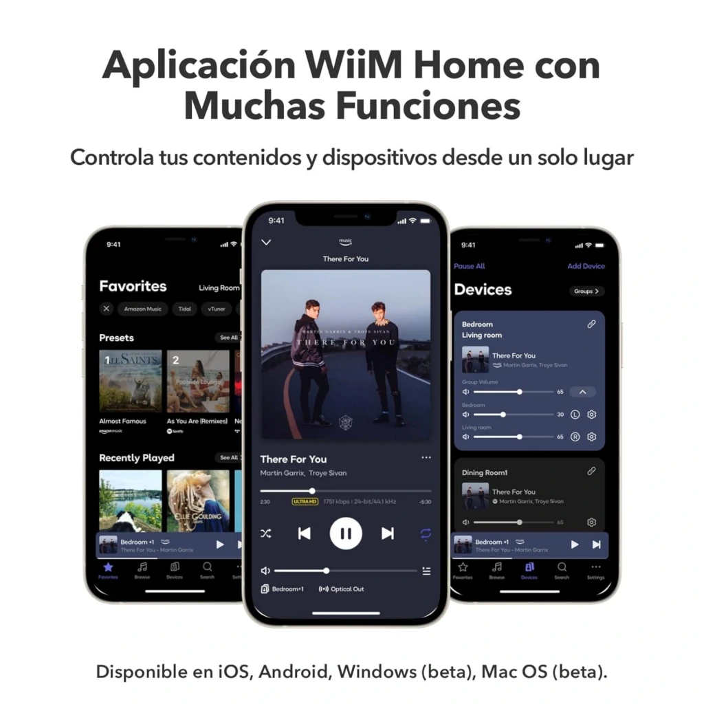 WiiM Amp Amplificador Streaming Estéreo 24 bits/192 kHz Gris Oscuro con app WiiM Home: interfaz móvil con listas, dispositivos y control multiroom