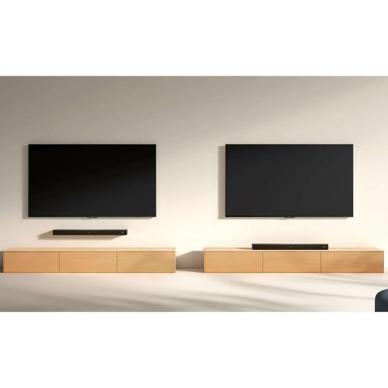 Xiaomi Soundbar Pro 2.0 ch, imagen colocado en pared y en un mueble