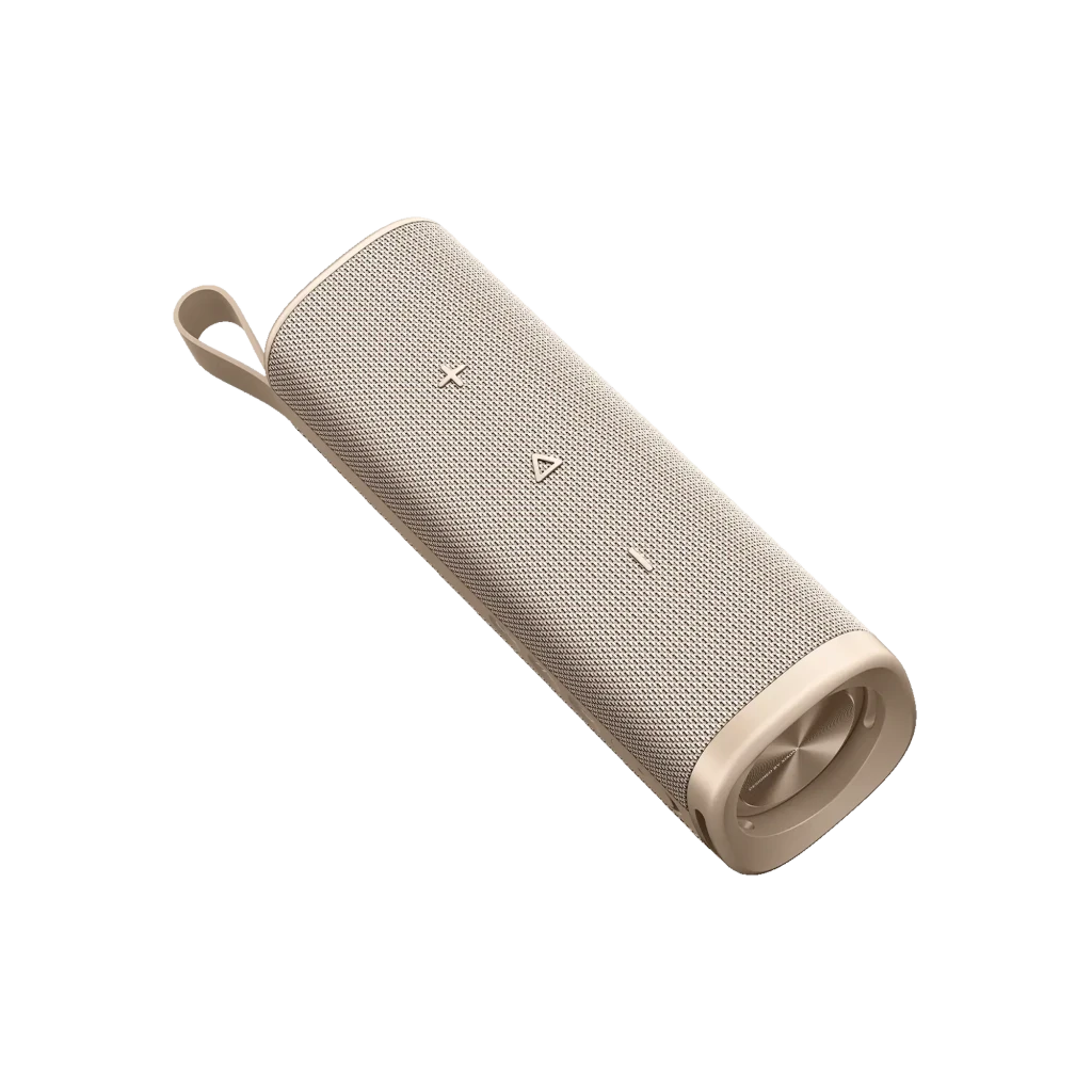 Xiaomi Sound Outdoor 30W Oro, altavoz Bluetooth cilíndrico dorado con malla textil, botones grandes en relieve, asa lateral y radiador pasivo frontal