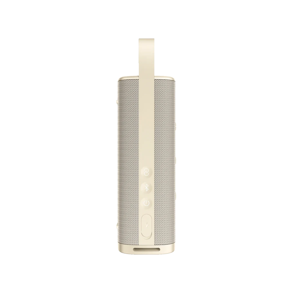 Xiaomi Sound Outdoor 30W Oro Altavoz Bluetooth cilíndrico dorado con rejilla metálica, correa superior, botones laterales y puerto inferior de carga