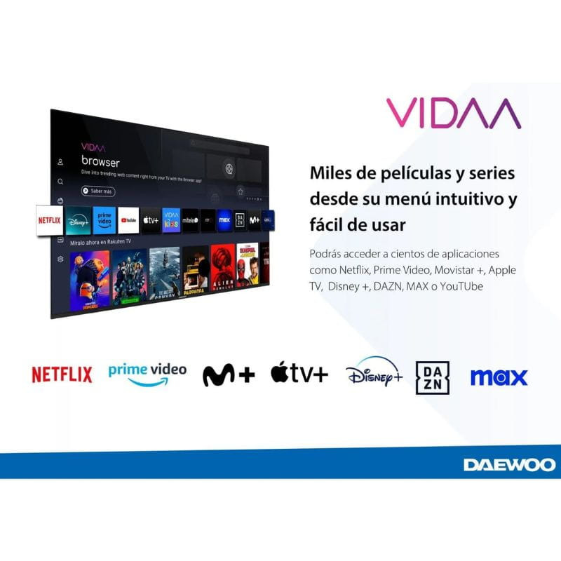 Daewoo 32" 32DM95HV HD Smart TV HDR10 Preto, sistema VIDAA