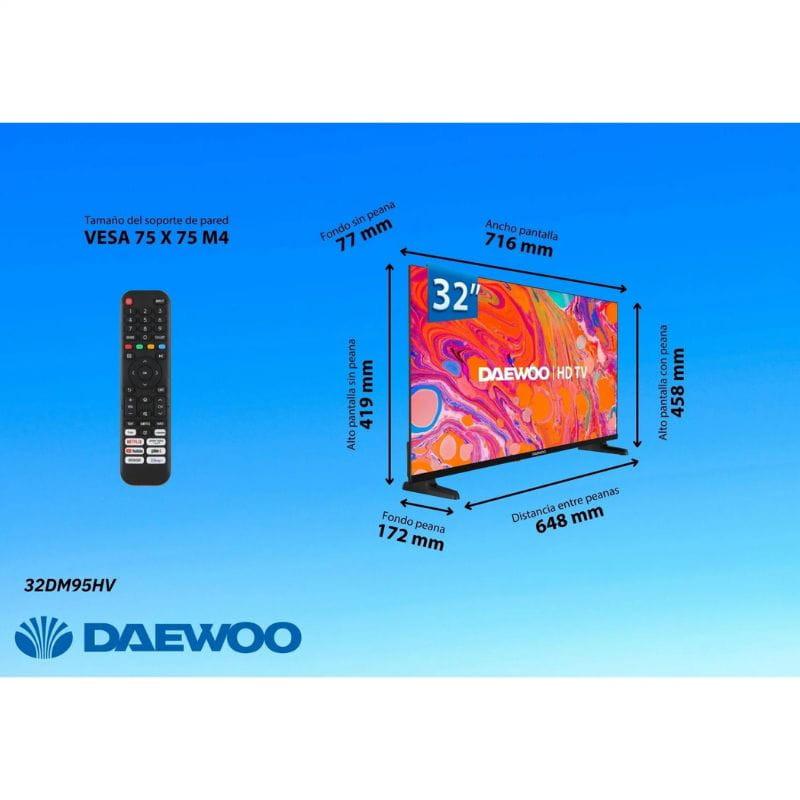 Daewoo 32" 32DM95HV HD Smart TV HDR10 Preto, dimensões