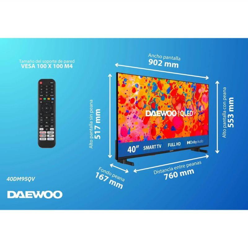 Daewoo 40" 40DM95QV FHD QLED Smart TV HDR10 Noir, dimensions