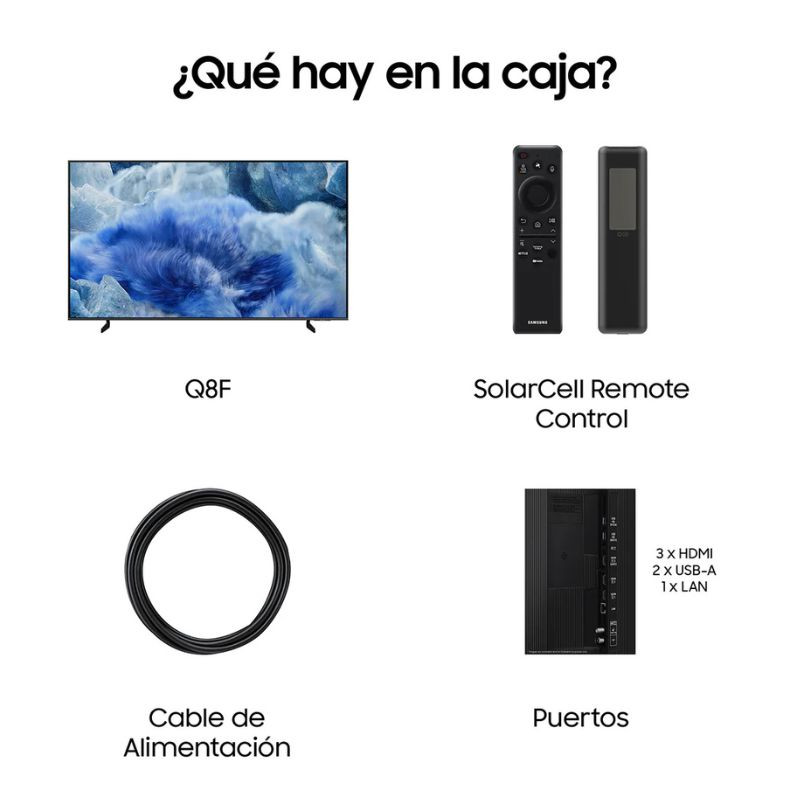Samsung TQ55Q8FAAU 55" 4K Ultra HD QLED Smart TV Negro, contenido de la caja
