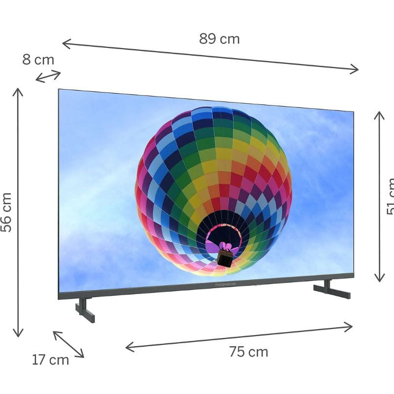 Thomson 40QG4S14 Full HD QLED Smart TV, imagen de sus dimensiones