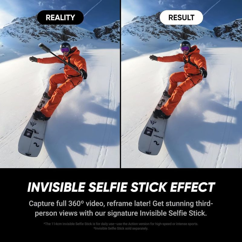 Insta360 X5 Negro Medianoche – Paquete estándar: efecto “selfie stick” invisible, video 360°, vistas en tercera persona; palo invisible se vende por