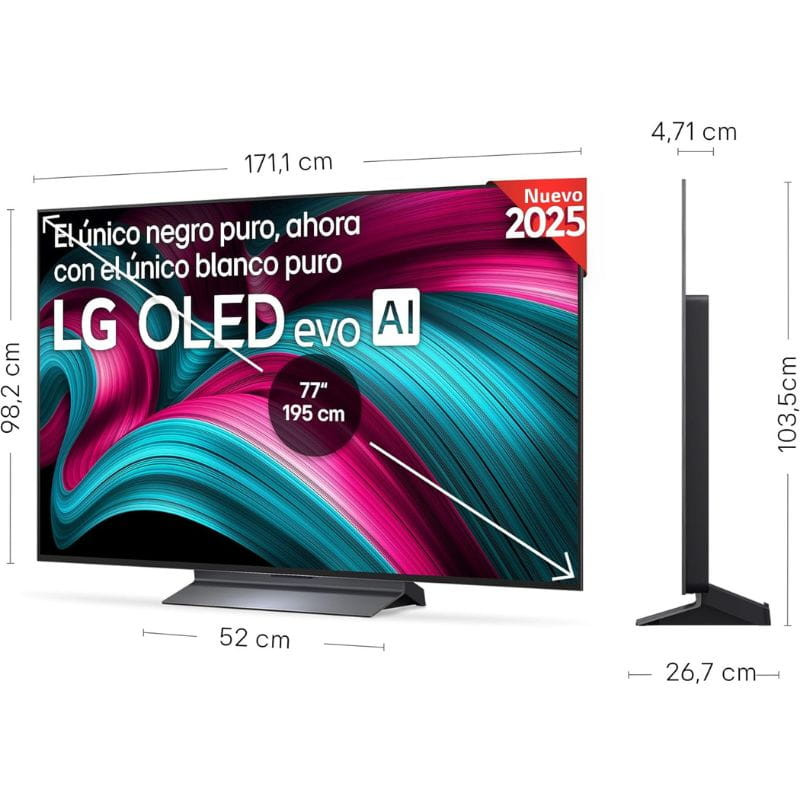 LG AI OLED77C54LA 77 4K OLED evo com processador α9 Gen6, IA para imagem e som, NPU 1.7x, GPU 2.1x, Wi‑Fi, cores vibrantes e movimento fluido