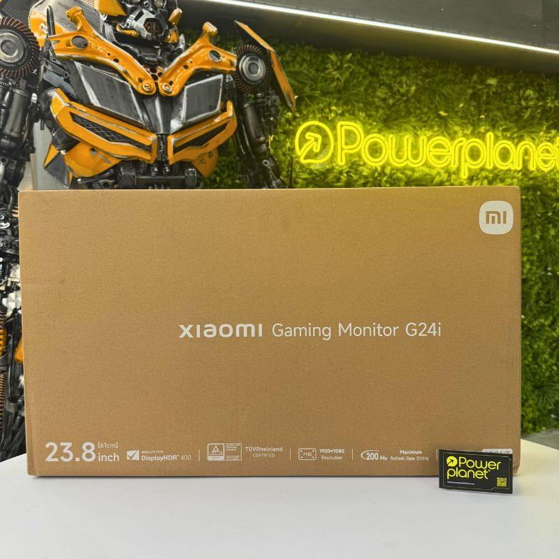 Caja del Xiaomi Gaming Monitor G24i, 23,8 pulgadas, Full HD, panel IPS, 200Hz, FreeSync Premium, diseño marrón con logos y especificaciones impresas