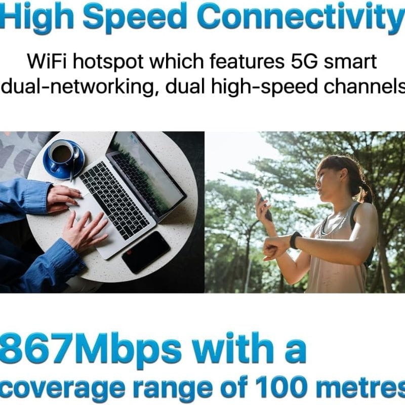 ZTE U30 Air 5G Wi‑Fi doble banda: hotspot portátil en color blanco, diseño compacto con LED frontal, velocidad hasta 867 Mbps y alcance de 100 m