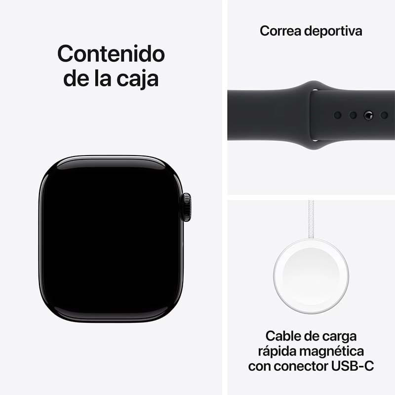 Contenu de Apple Watch Series 10 46 mm Noir avec Bracelet Sport Noir - État Excellent