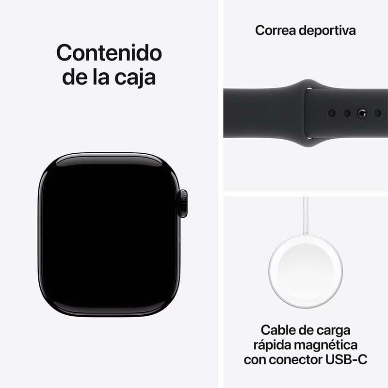 Contenu de Apple Watch Series 10 46 mm Noir avec Bracelet Sport Noir - État Excellent