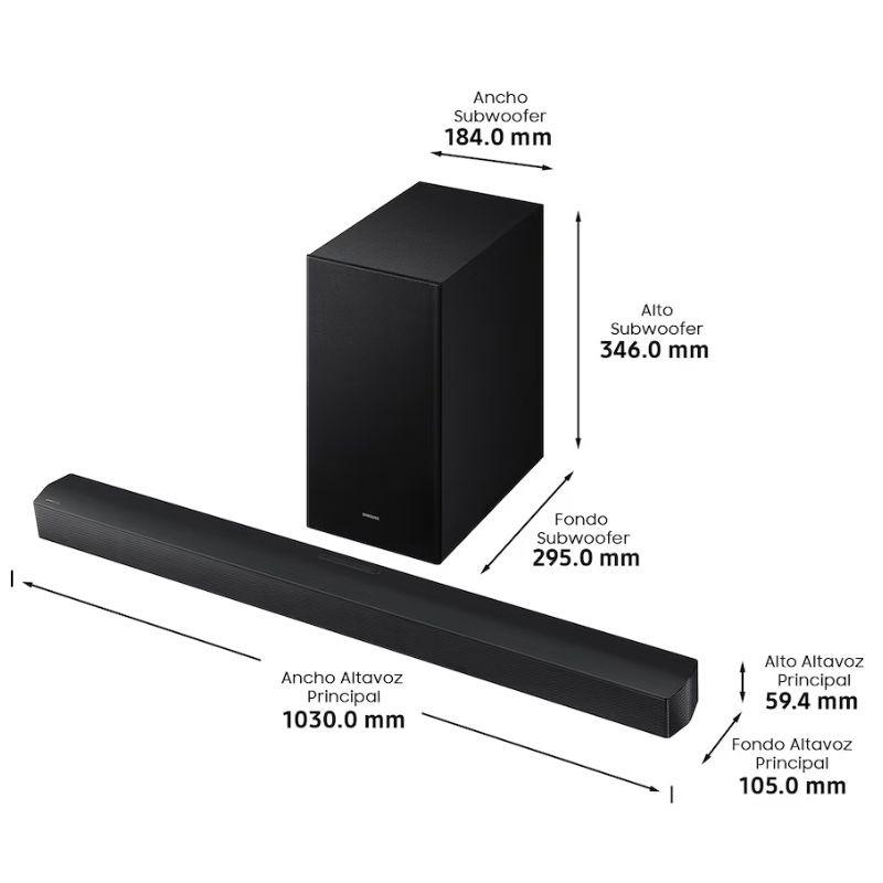 Samsung B650F Série B 3.1 Caisson de basses Dolby 5.1 - Barre de son, dimensions du produit en mm