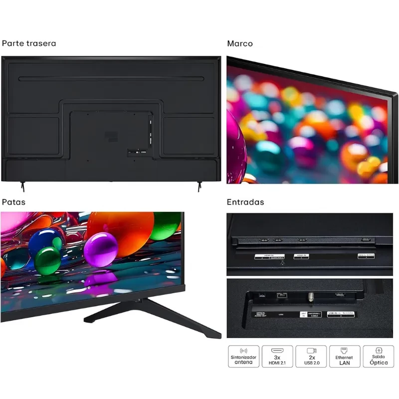 LG 86UA75006LA 86 pulgadas 4K UHD LED con bisel fino, patas en V, parte trasera limpia y puertos: 3 HDMI 2.1, 2 USB, LAN, óptico y antena