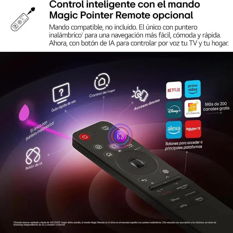 Mando Magic Pointer Remote opcional de LG con puntero, botón de IA, micrófono, accesos directos a apps y control por voz para TV y hogar