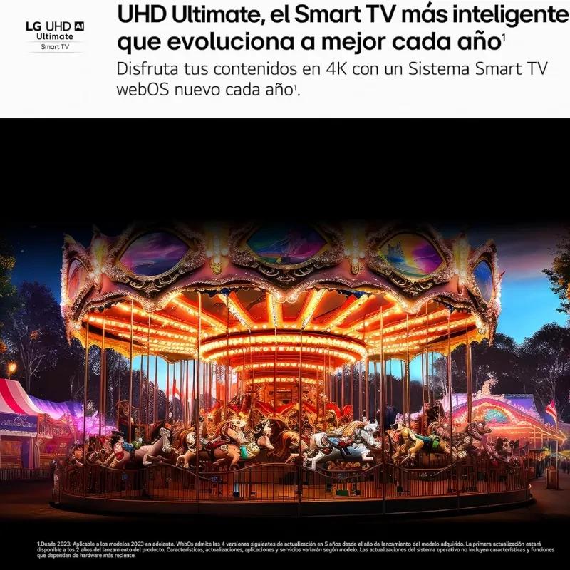Televisor LG 86UA75006LA 86 pulgadas 4K Ultra HD LED con biseles finos y peana central; pantalla amplia mostrando colores vivos y alto detalle en escenas
