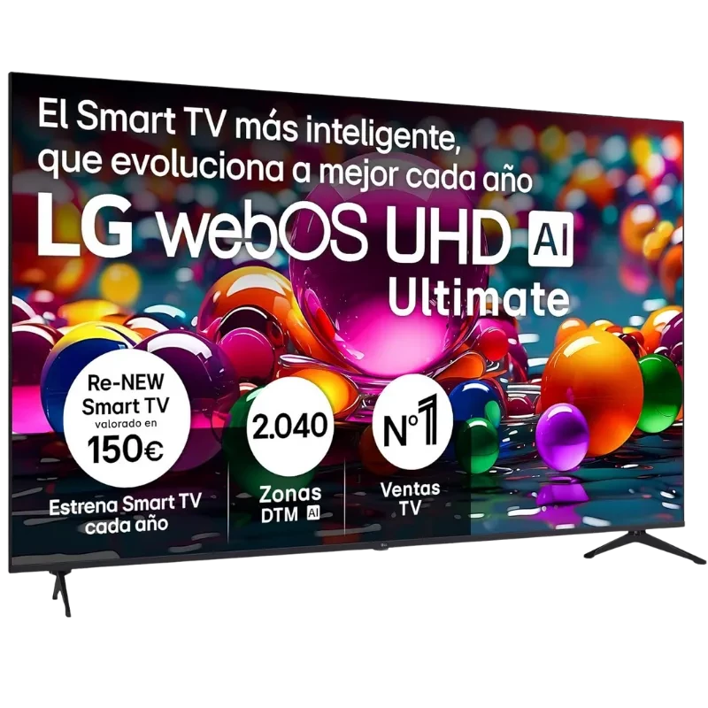 Televisor LG 86UA75006LA 86 pulgadas 4K UHD LED con webOS AI, biseles finos y peana doble, pantalla grande con colores vivos y contraste nítido