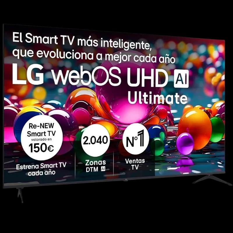 Televisor LG 86UA75006LA 86 pulgadas 4K UHD LED con webOS AI, biseles finos y peana doble, pantalla grande con colores vivos y contraste nítido
