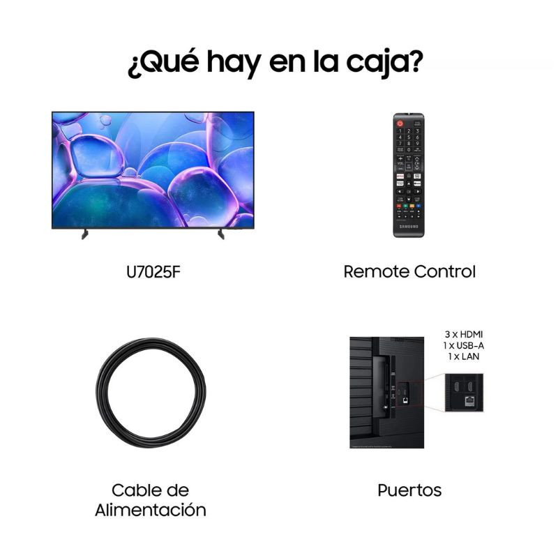 Samsung TU50U7025FK 50" 4K Ultra HD LED Smart TV Negro, contenido de la caja