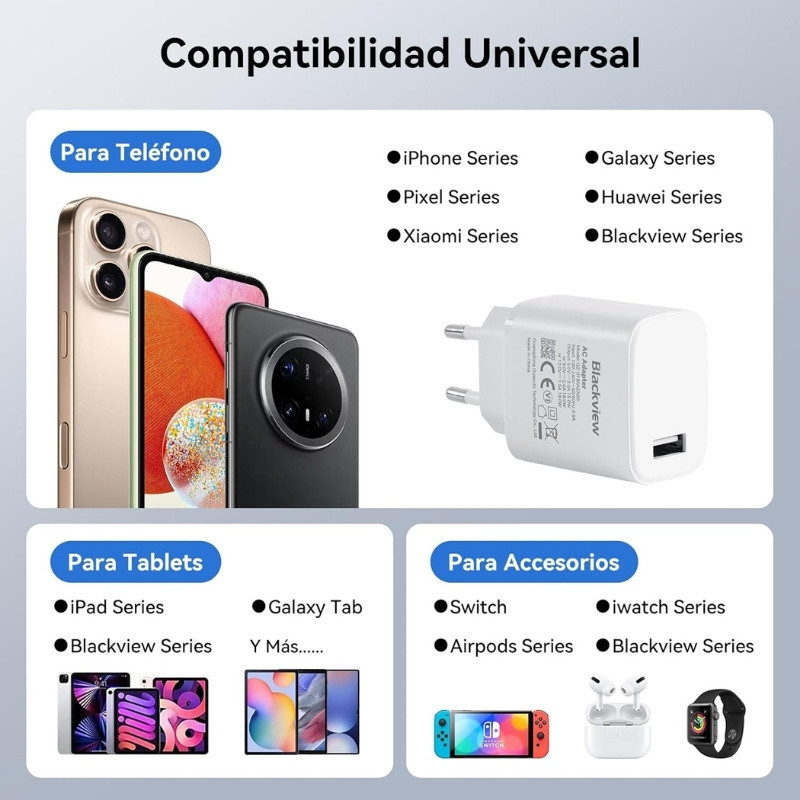 Chargeur Blackview 18W Compatibilité