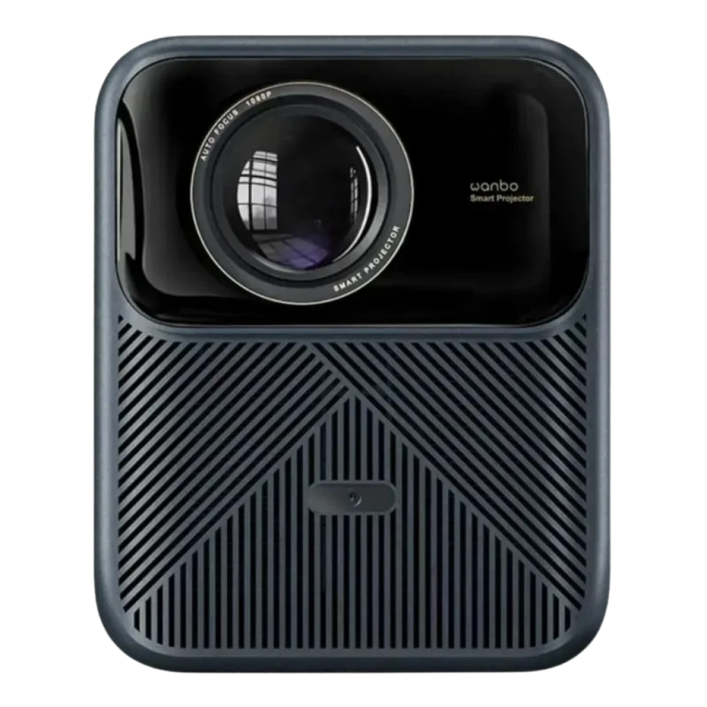 Projecteur Wanbo 2025 Mozart 1 Pro New ANSI FullHD 1200 lumens Android TV 11 Bleu foncé avec large lentille frontale et façade rainurée élégante