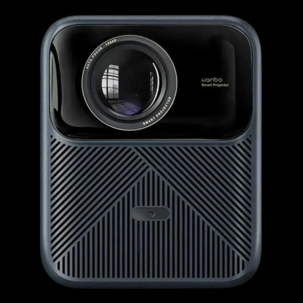 Projecteur Wanbo 2025 Mozart 1 Pro New ANSI FullHD 1200 lumens Android TV 11 Bleu foncé avec large lentille frontale et façade rainurée élégante