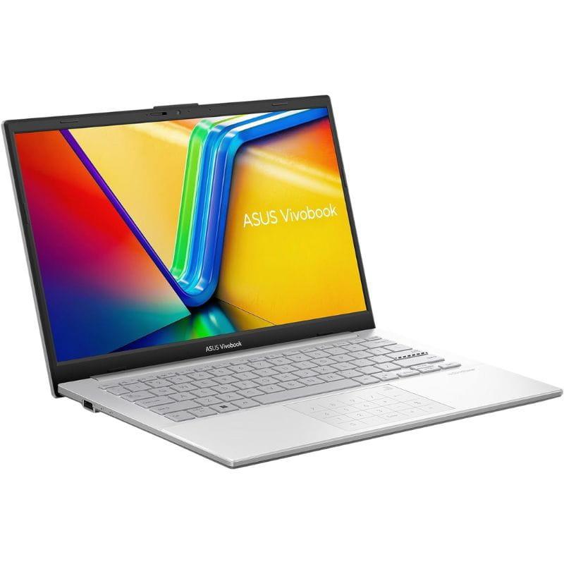 Ultrabook Asus VivoBook Go 14 argent, écran 14 pouces bord fin, clavier anglais rétroéclairé, châssis fin et léger, logo ASUS sur capot, état excellent