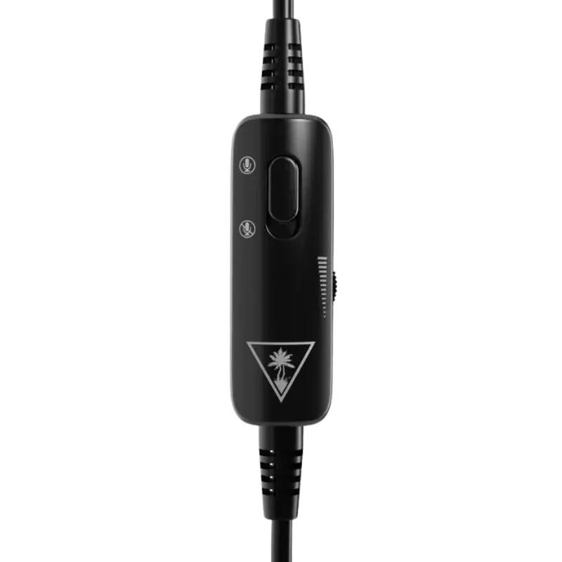 Control en línea negro con botón deslizable de volumen, interruptor de micrófono y logo Turtle Beach, compatible con auriculares Recon 50 para Nintendo
