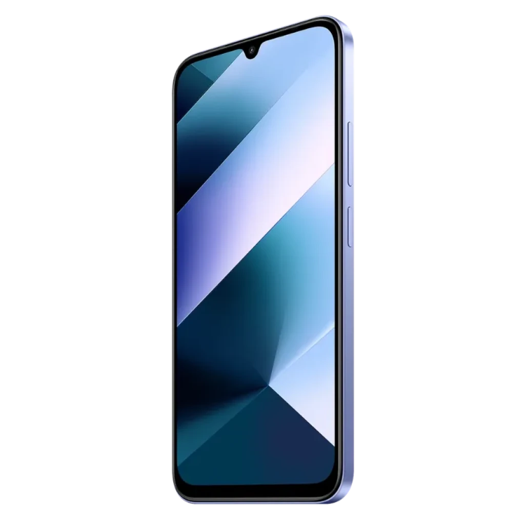Xiaomi Poco C85 6GB/128GB Lila con pantalla grande de borde fino, notch en gota, marcos curvos y botones laterales; acabado lila metálico brillante