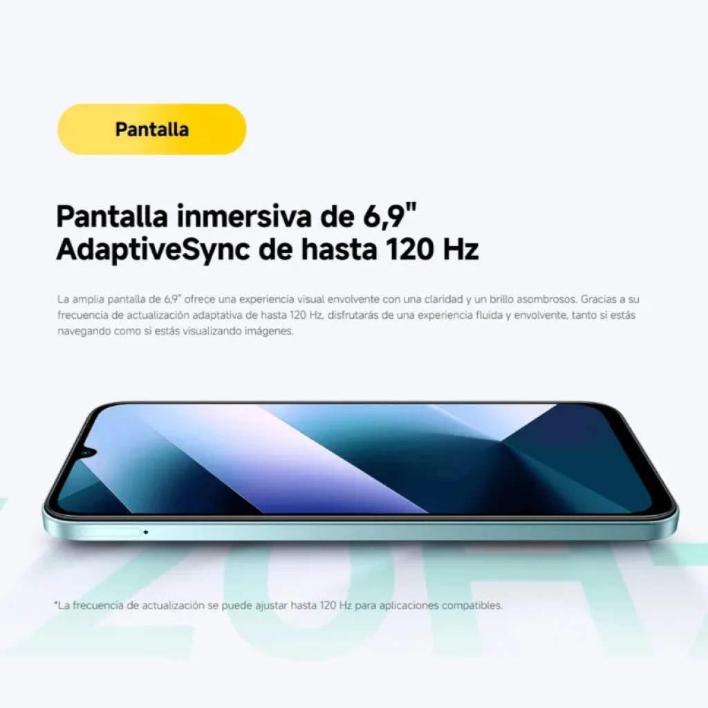Xiaomi Poco C85 6GB/128GB Lila con pantalla inmersiva de 6.9 pulgadas, biseles finos y AdaptiveSync hasta 120 Hz para visualización fluida y brillante